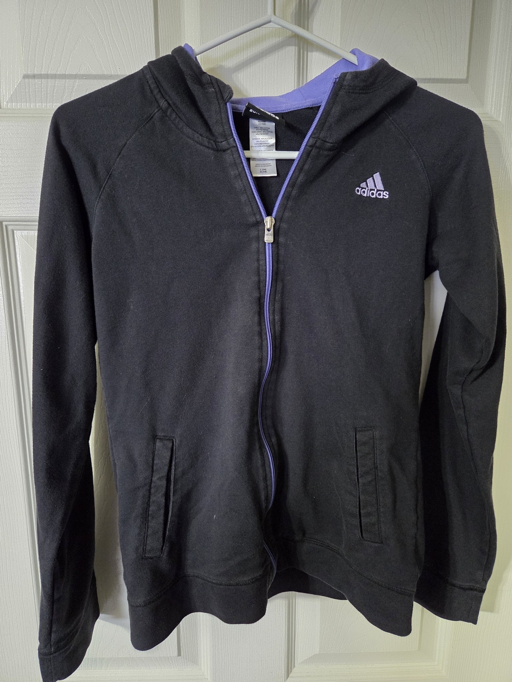 adidas Black Hoodie with Purple Trim Girls Zip Jacket